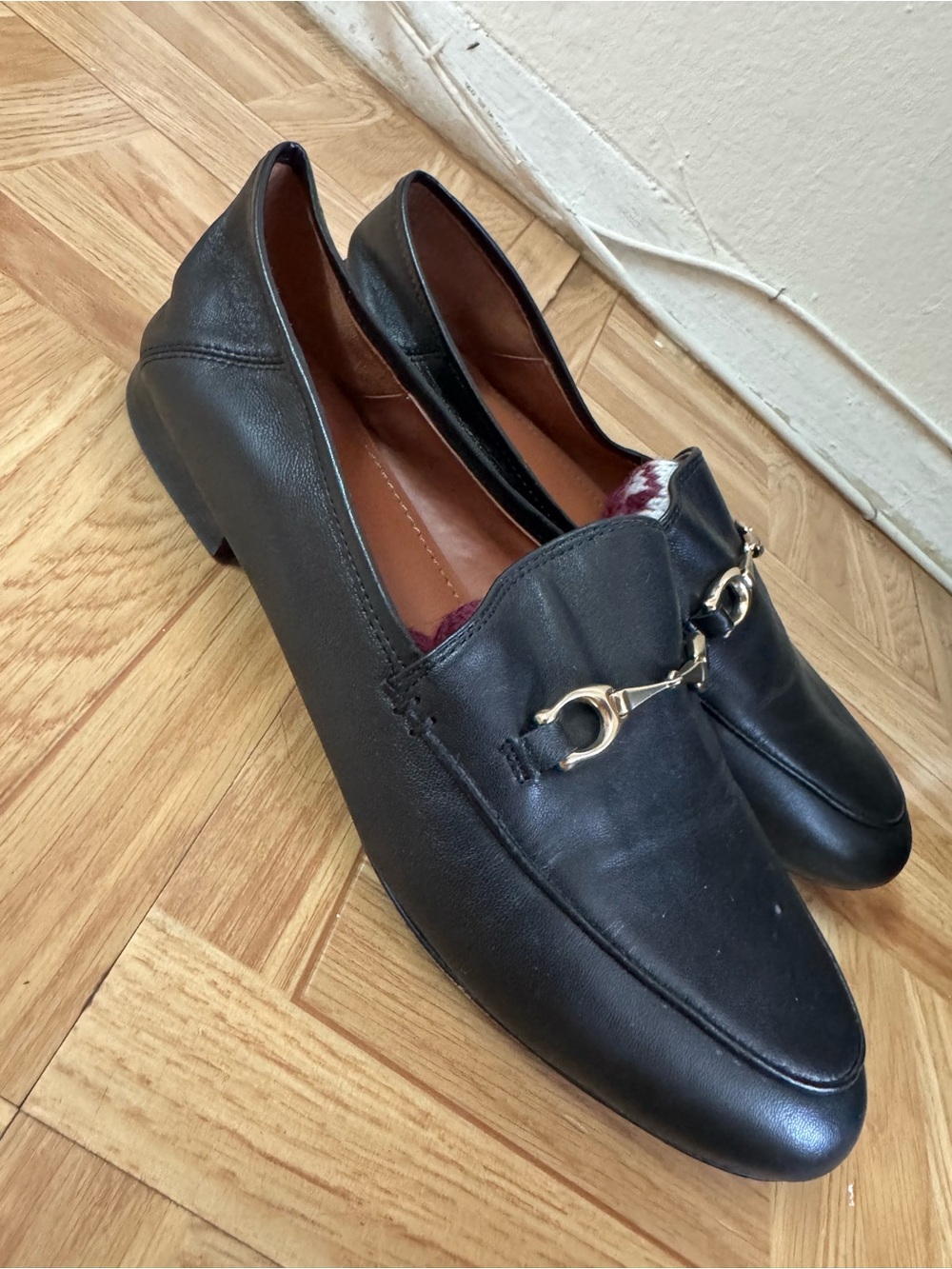 Coach Black Leather Women’s Leather Loafers with Gold Bit - Picture 1 of 6